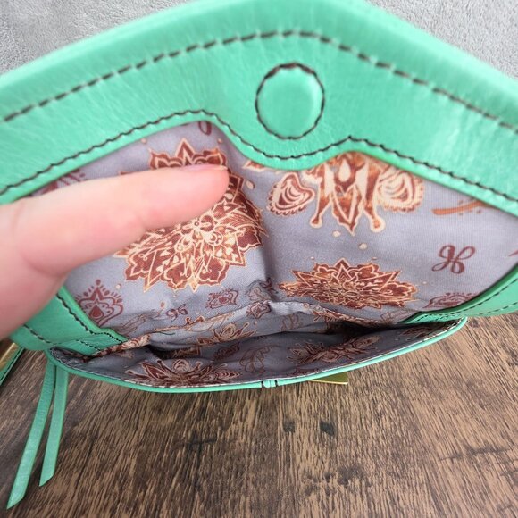 HOBO Amble Crossbody Bag Mint Green Leather Small Multi Pocket Magnetic Zip Boho - Picture 9 of 15